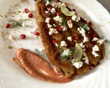 Aubergine panée, ketchup de rhubarbe