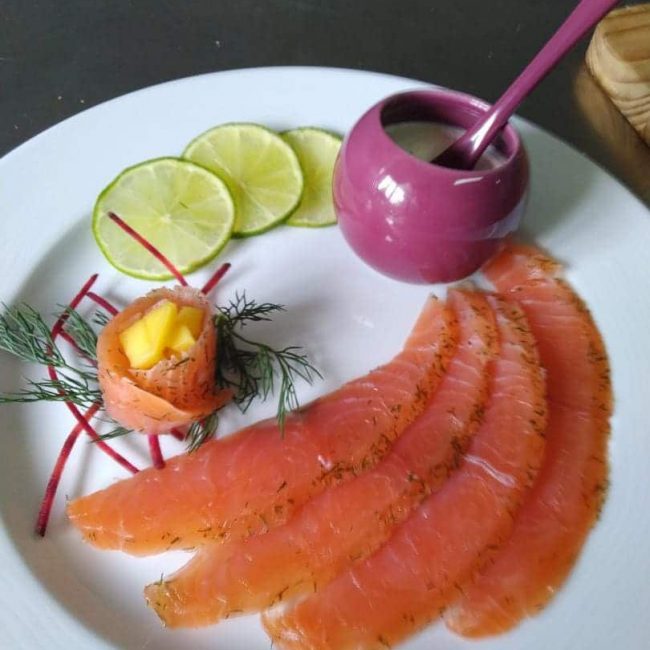 Gravlax de saumon à la mousse de fromage de Langres